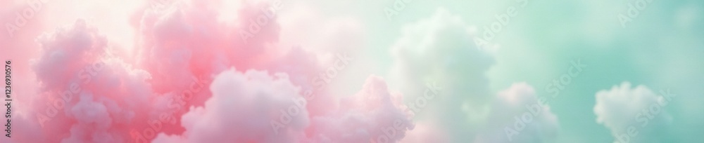 Fototapeta premium Delicate cotton candy strands in a light pink and mint green mist, ethereal, , soft pink