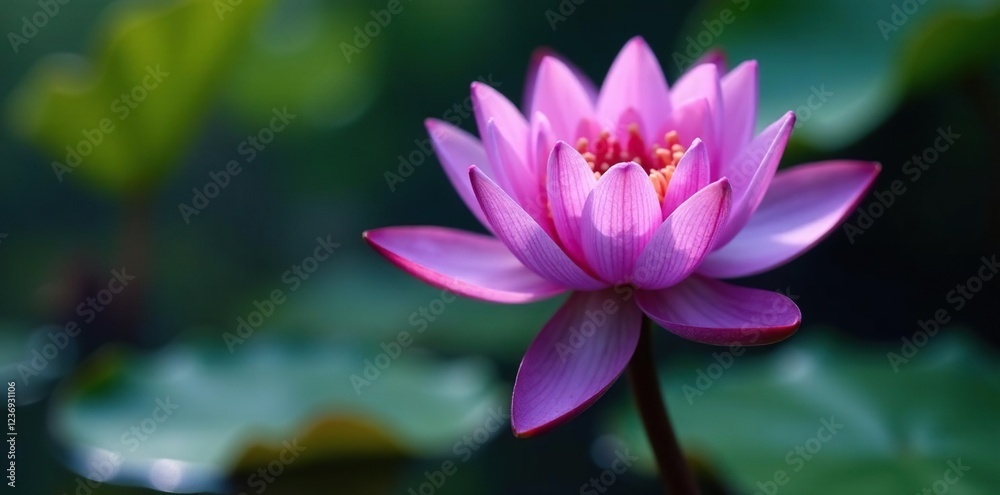 Large wet purple dimorphecta flower in a aquatic environment, flower growth, plant life Large wet purple dimorphecta flower in a aquatic environment, flower growth, plant life