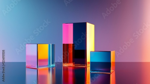 Colorful Geometric Glass Blocks with Soft Gradient Background