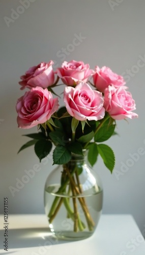 Wallpaper Mural Pink roses and leaves with subtle reflections, roses, vase filler, reflection Torontodigital.ca