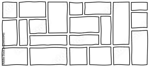 Frame border line drawn set, square rectangle outline empty doodle shapes collection