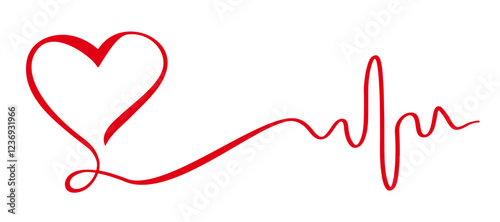 Red heartbeat symbol for Valentine's Day decoration, continuous line heart beat design for Valentine's Day party, cute love designs