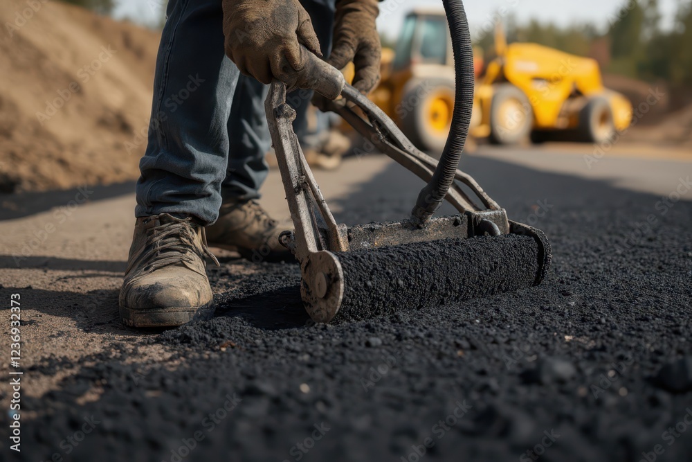Obraz premium a man is using a roller to pave a road
