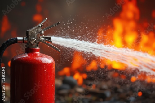 fire extinguisher spraying water on a fire
