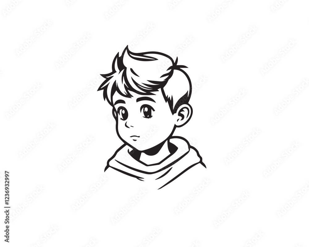 Little handsome short-haired boy. cartoon boy head outlines. Vector illustration isolated on white background Little handsome short-haired boy. cartoon boy head outlines. Vector illustration isolated on white background