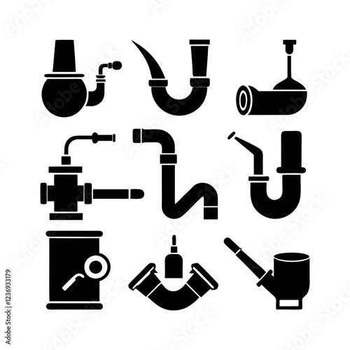 Collection of Black and White Plumbing and Piping Icons