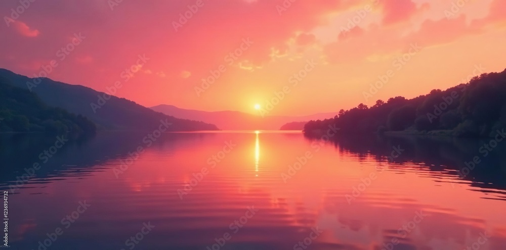 Sunset over a serene lake with a smooth gradient background from pink to orange, landscape, orange, nature Sunset over a serene lake with a smooth gradient background from pink to orange, landscape, orange, nature