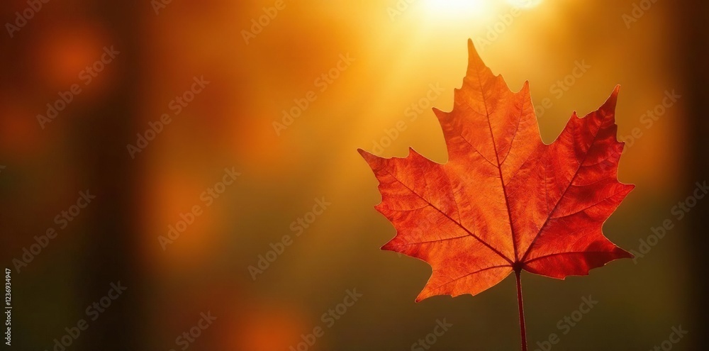 Maple leaf's delicate shape basks in sunlight, sun, leaf