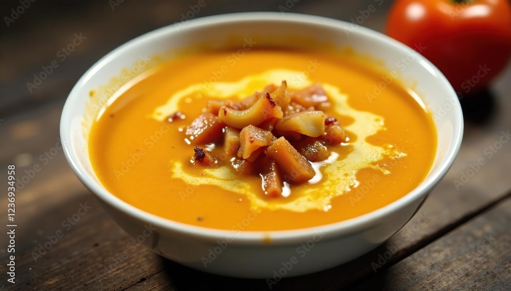 Golden soup with caramelized onions and melted cheese in a white bowl, golden liquid, caramelized onions, soup Golden soup with caramelized onions and melted cheese in a white bowl, golden liquid, caramelized onions, soup