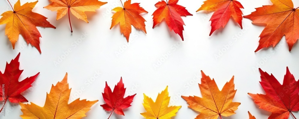 Dried autumnal leaves scattered on a white surface, fall, natural Dried autumnal leaves scattered on a white surface, fall, natural