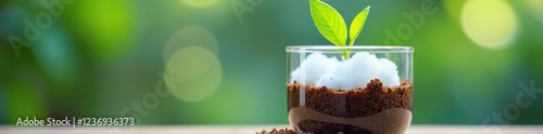 Cotton wool on a glass with submerged bean sprouts, cotton, botany, fibers