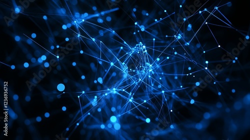 Abstract Blue Network Connection Digital Technology Background Glowing Lines and Dots