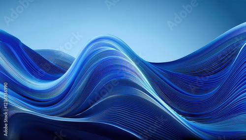 Digital illustration of fluid wave shapes in blue tones, creating serene atmosphere