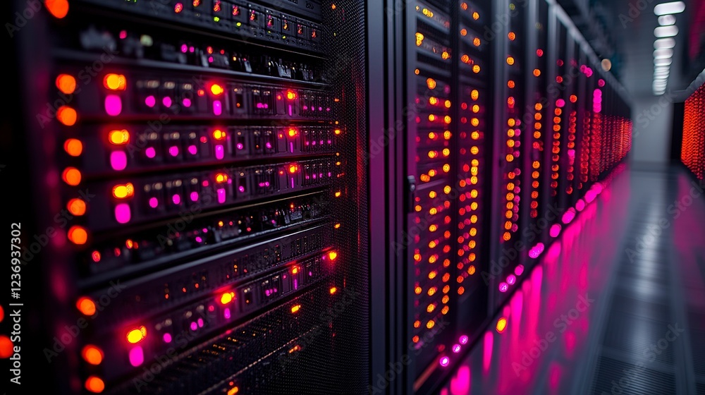 Illuminated Server Racks In A Modern Data Center Illuminated Server Racks In A Modern Data Center
