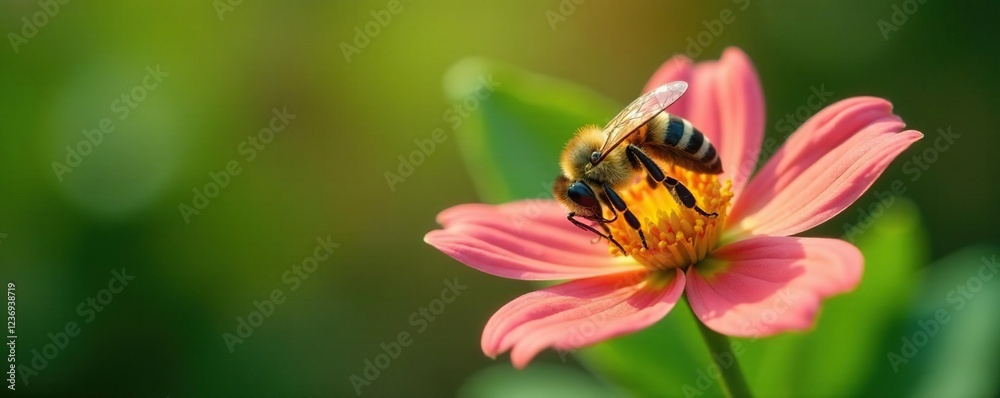 A bee collecting pollen from a flower on a leaf, leaf, flower A bee collecting pollen from a flower on a leaf, leaf, flower