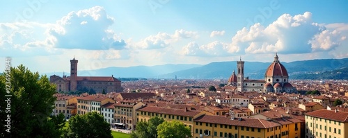 Cloudy sky above Florence with terracotta rooftops, FlorenceSky, TuscanHills photo