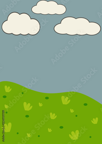 Print Landscape natural green land with sky and cloud mobile wallpaper and background  natural card vector eps 10 