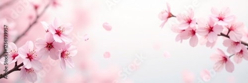 Cherry blossoms against a soft white background with minimal distraction, negative space, simplicity, clean composition