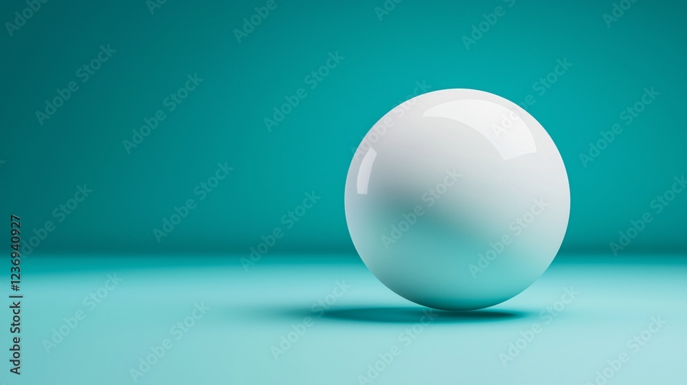 Pristine White Sphere Suspended in Mid Air on Teal Background Pristine White Sphere Suspended in Mid Air on Teal Background