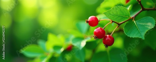 Mature cowberry bush with bright green leaves, Vaccinium vitis idaea, forest photo