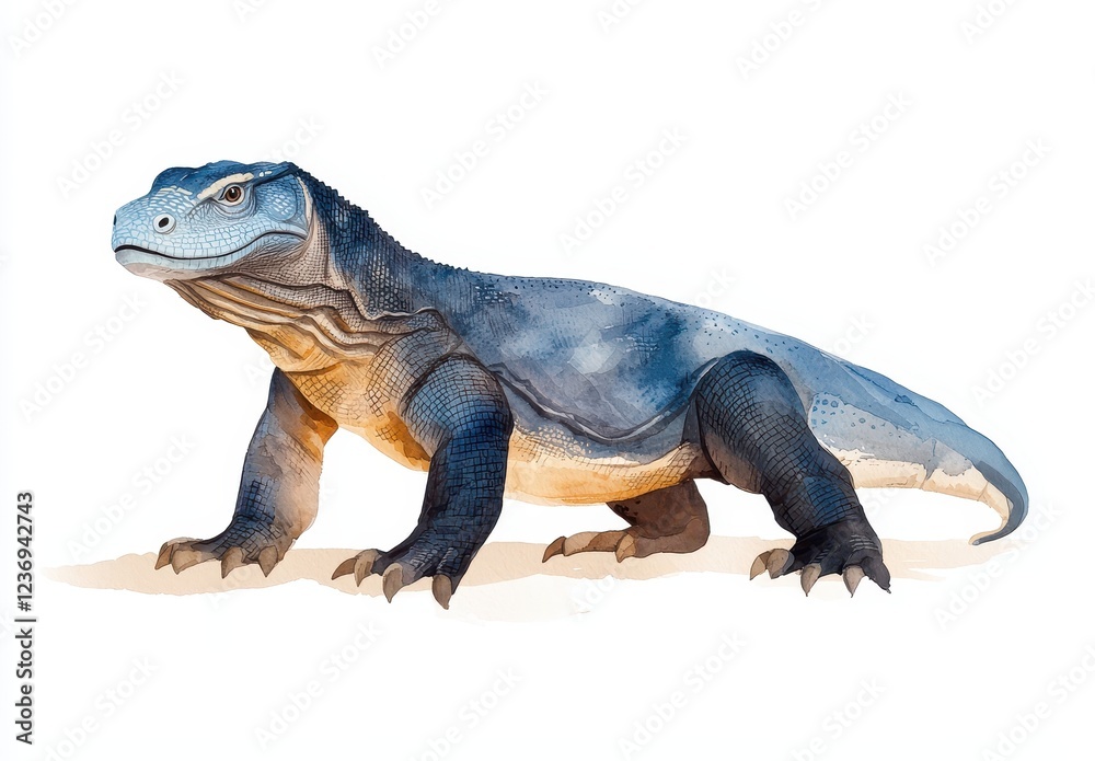 Obraz premium Realistic Illustration of a Blue and Grey Lizard in Natural Pose