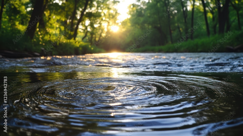 Fototapeta premium River ripples sunset forest nature tranquility background
