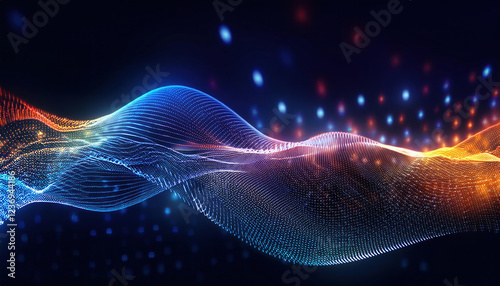 Futuristic abstract background with dynamic wave pattern and glowing points