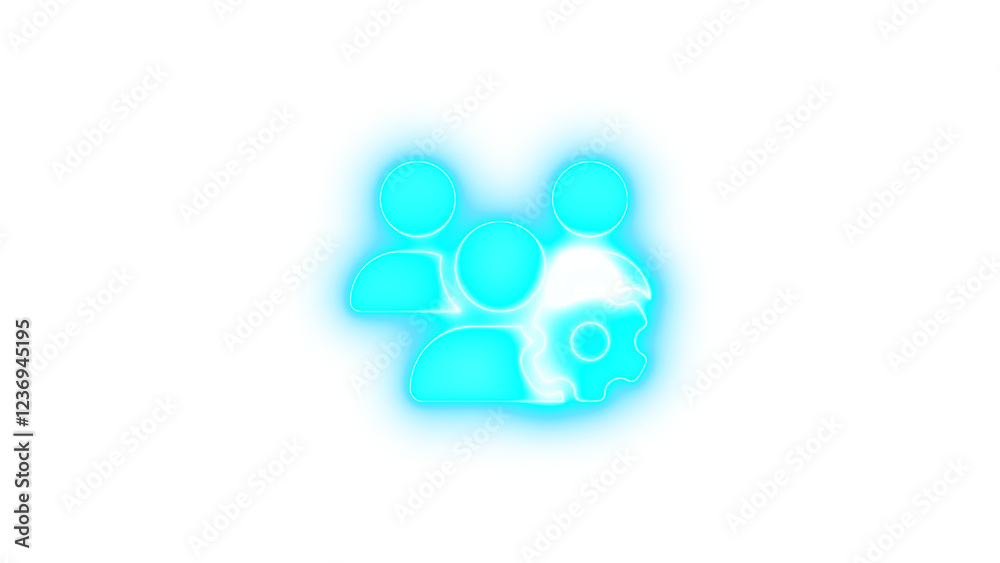 Users gear icon cyan color glowing neon on black background Users gear icon cyan color glowing neon on black background