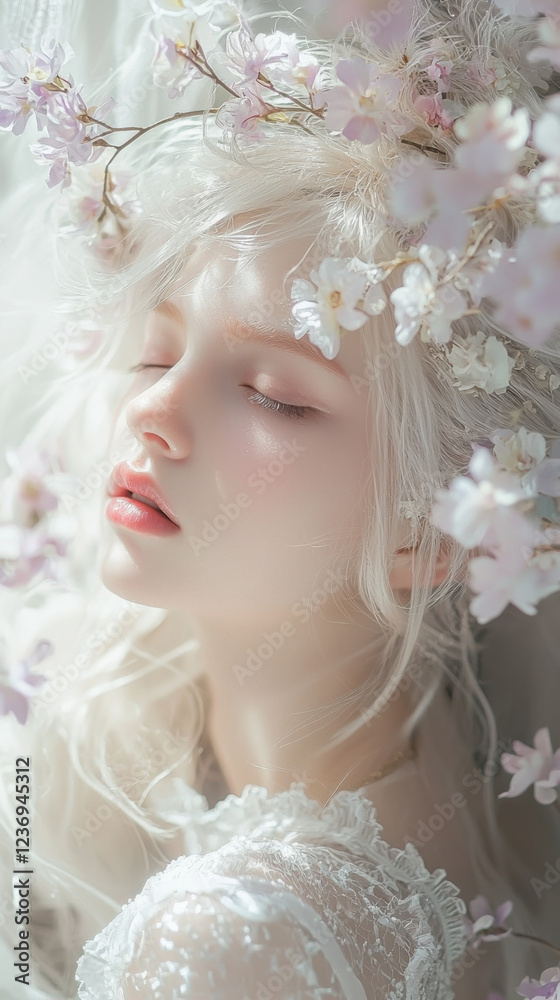 Ethereal portrait of a woman adorned with delicate floral crown Ethereal portrait of a woman adorned with delicate floral crown