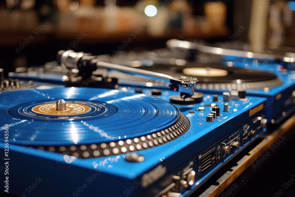 Obraz premium Dj equipment in action at a vibrant nightclub music event urban setting close-up view creative atmosphere