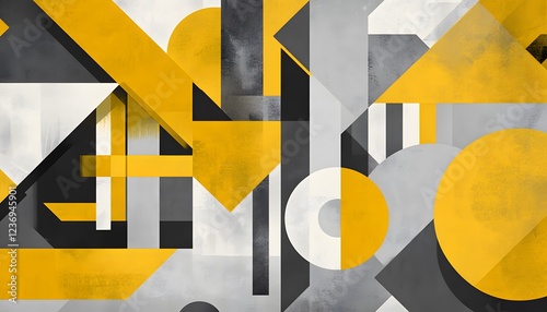 Abstract Geometric Composition In Yellow Gray And Black