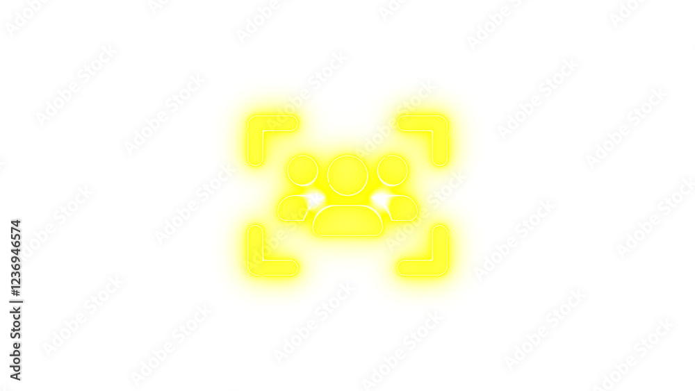 Users viewfinder icon yellow color glowing neon on black background Users viewfinder icon yellow color glowing neon on black background