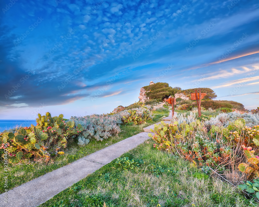 Unbelivable spring view on the the cape Milazzo panorama of nature reserve.