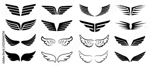 Angel wings set icons. Collection wing badges