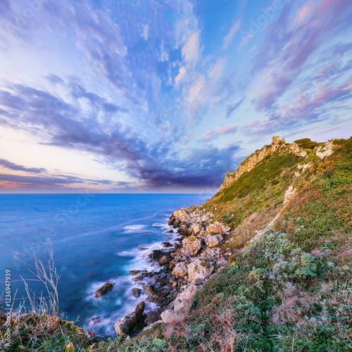 Awesome spring view on the the cape Milazzo panorama of nature reserve.