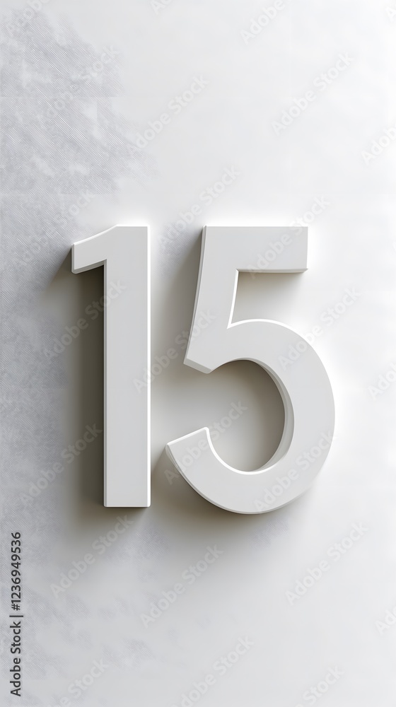 15. The number 15 on a smooth white background, clean and modern, in a simple sans-serif font 15. The number 15 on a smooth white background, clean and modern, in a simple sans-serif font
