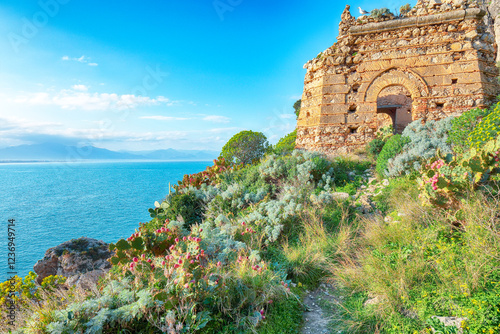 Obraz na płótnie Stunning spring view on the the cape Milazzo panorama of nature reserve Piscina di Venere. w salonie