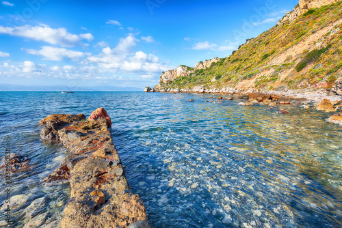 Obraz na płótnie Picturesque spring view on the the cape Milazzo panorama of nature reserve Piscina di Venere. w salonie