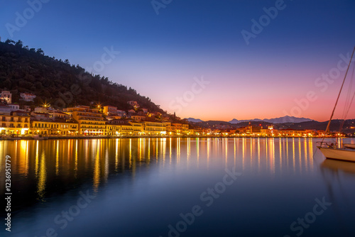 Obraz na płótnie Late evening view of Gytheio town, right after sunset, in Lakonia region, southern Peloponnese, Greece. w salonie
