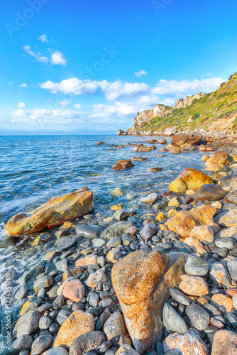 Obraz na płótnie Picturesque spring view on the the cape Milazzo panorama of nature reserve Piscina di Venere. w salonie