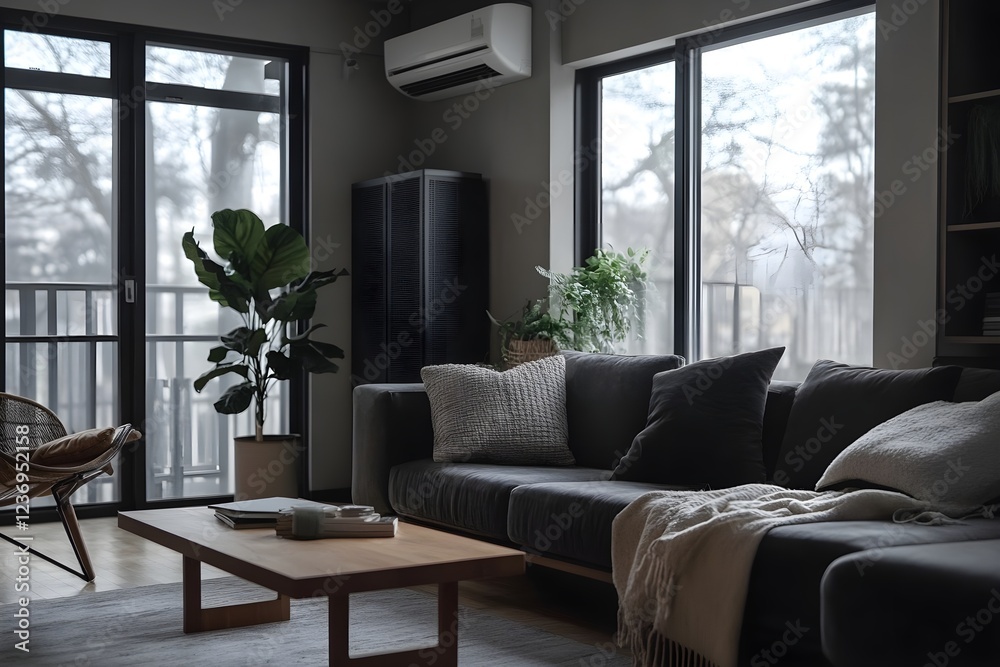 Fototapeta premium Modern living room interior design in pastel neutral colours