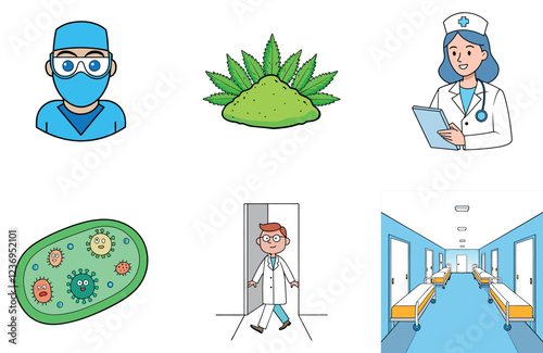 Confident Young Doctor's Medicine Bundle: Portrait Collection Icons
