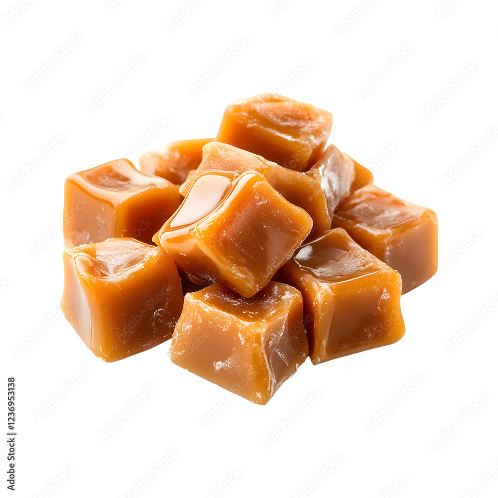 Soft Chewy Caramel Pieces Isolated on Transparent Background Soft Chewy Caramel Pieces Isolated on Transparent Background