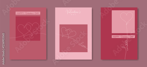 Wallpaper Mural Happy Valentines day set greeting card. Creative Banners Design. Love text and heart symbols, line art hand drawn style. Copy space for sale header or voucher template, vector pink background Torontodigital.ca