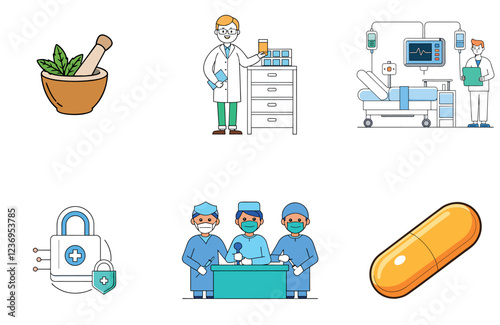 Hospital Medicine Bundle: Patient Treatment Collection Icons