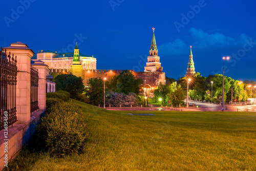 Photography Night scenic view of the Borovitskaya tower of the Moscow Kremlin