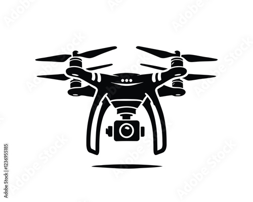 Modern drone camera vector illustration with drone camera icon silhouette