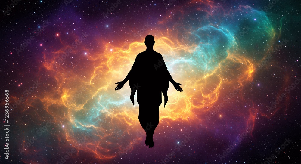 Naklejka premium Cosmic Silhouette Man Nebula Spiritual Art