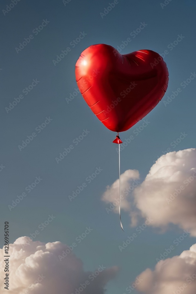 Fototapeta premium red heart shaped balloons Floating in the air with clouds in the background.