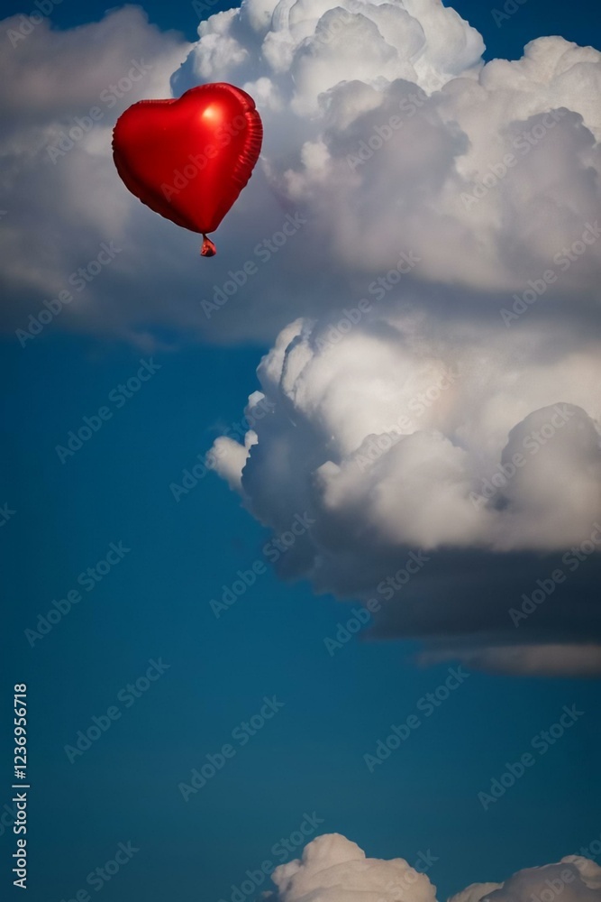 Fototapeta premium red heart shaped balloons Floating in the air with clouds in the background.